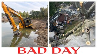 Double Disaster Excavator Recovery Form Pond And Massive Tree Fell On Historic Building [upl. by Katey]