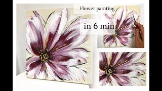 How to draw EASY flower painting on canvas  in 6min Acrylic painting on canvas [upl. by Angie102]