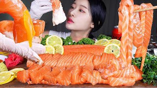 ASMR MUKBANG  통연어 내맘대로 썰어먹기 ★ 연어국수 연어초밥 연어회 먹방 WHOLE RAW SALMON 🐟 SALMON NOODLES SUSHI SASHIMI [upl. by Ardnalac]