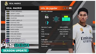 PES 2021 PATCH BMPES V107 FACESOVERALL DE TODOS OS JOGADORES DO REAL MADRID TEMPORADA 2024 [upl. by Novaj]