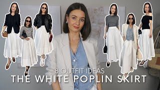 HOW TO STYLE WHITE POPLIN SKIRTS  SPRING amp SUMMER OUTFIT IDEAS  Styled by Sansha [upl. by Gona750]