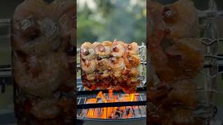 grillin’ n chillin’ 🔥 shrimp n sausages skewers on the RotoQ360 dinnerideas rotisserie openfire [upl. by Oirromed]