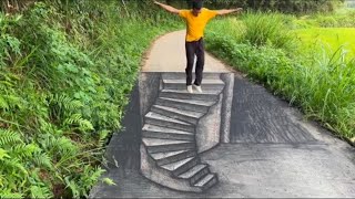 3D Drawing on the Road  Amazing 3D drawing  3D drawing prank 3ddrawing 3d drawing drawingvideo [upl. by Koller]