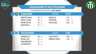 Victorian Turf CA  Kookaburra SportsTurner Shield  Rd3  Craigieburn v Westmeadows  Day 2 [upl. by Salguod]