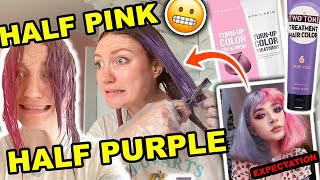 DYING MY HAIR HALF PINK HALF PURPLE SPLIT HAIR DYE TRANSFORMATION 2021 [upl. by Prevot]