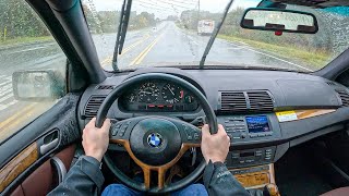 2001 BMW X5 44i Neiman Marcus Edition  Rainy POV Quick Drive Binaural Audio [upl. by Hgielah]