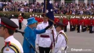 The Queen presents royal colours to Australian military college [upl. by Nnylaehs612]