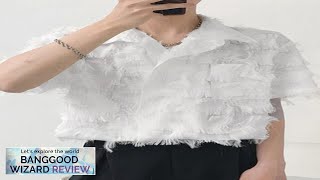 Mens Eyelash Fringe Design Short Sleeve Shirt Black 2XL Review [upl. by Ailama530]