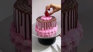 Delicious😋chocolate dripping Cake with strawberry🍓topping cake shortsfeed trending [upl. by Ainav]