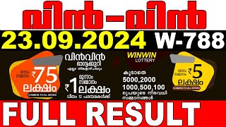 KERALA LOTTERY WINWIN W788  LIVE LOTTERY RESULT TODAY 23092024  KERALA LOTTERY LIVE RESULT [upl. by Holey]