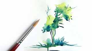 how to draw a tree easy  Watercolor Painting for Beginners  දියසායම් සරළව ගහක් අඳිමු [upl. by Deppy]