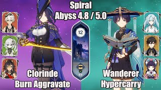 C0 Clorinde Burn Agra And C0 Wanderer Hypercarry SPIRAL ABYSS 48  50  Genshin impact [upl. by Imoan]