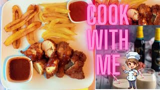 jamaican authentic french fry chicken  homemade fries  jamaican peanut punch [upl. by Crawley]