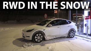 Tesla Model Y RWD with BYD Blade battery Geilo test [upl. by Netta330]