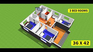 36 X 42 HOUSE DESIGN WITH 3 BED ROOMS II 36 X 42 GHAR KA NAKSHA II 3 BHK HOUSE PLAN DESIGN [upl. by Navlys]