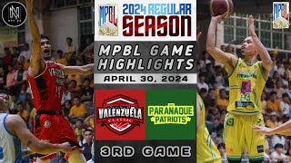 MPBL HIGHLIGHTS VALENZUELA CLASSIC VS PARAÑAQUE PATRIOTS APRIL 30 2024 [upl. by Helve517]