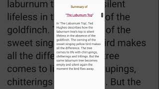 The Laburnum Top Class 11 Summary Cbse Exam [upl. by Feilak938]