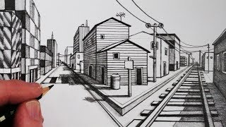 How to Draw Road and Railway in 1Point Perspective Narrated Step by Step [upl. by Melosa]