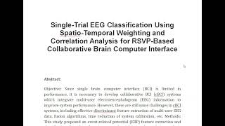 Single Trial EEG Classification Using Spatio Temporal Weighting and Correlation Analysis for RSVP Ba [upl. by Aleit]