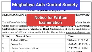 Meghalaya Aids Control Society Notice for Written Examination [upl. by Annawot]