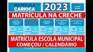 MATRÍCULA CRECHE ESCOLA 2023 E EDUCAÇÃO INFANTIL REDE MUNICIPAL PRÉ ESCOLAR E ENS FUND E EJA RJ [upl. by Egoreg]