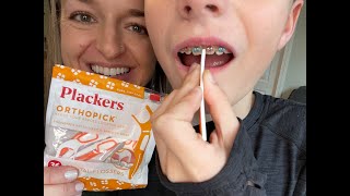 Plackers Orthopick Floss Picks Designed for Braces REVIEW see a braces wearer use one [upl. by Reinaldos]