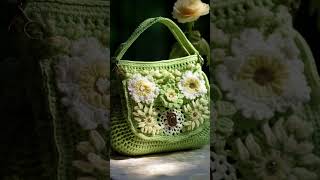 Pistachio woolen crochet bag knitted bag crochet handknotted crochetbag knitted yarn [upl. by Sunev432]