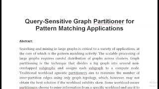 Query Sensitive Graph Partitioner for Pattern Matching Applications [upl. by Noorah94]