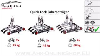 Fahrradträger für Anhängerkupplung TYT von AHAKA mit Schnellkupplung für 2 3 oder 4 Fahräder [upl. by Atileda]