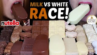 ASMR MILK VS WHITE CHOCOLATE DESSERT RACE FERRERO ROCHER BARS BIG ICE CREAM BARS KINDER NUTELLA [upl. by Acilgna]