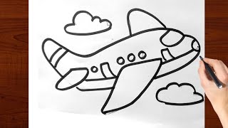 Aeroplane Drawing step by step for kids  how to draw aeroplane for kids  Kids drawing aeroplane [upl. by Mairim]