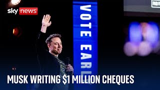 Elon Musk continues to hand out 1m cheques as he urges people to register to vote [upl. by Nanci167]