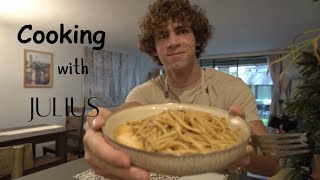 Cooking Garlic Pasta w Scallops l Cooking w Julius Ep1 [upl. by Dhiren364]