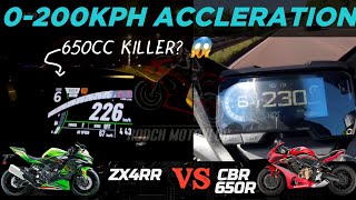 2023 Kawasaki ZX4RR 🆚️ Honda CBR650R  0200kph Acceleration  Top Speed Attempt 🔥🔥 [upl. by Nyrol]