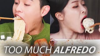 Mukbangers VS CREAMY ALFREDO [upl. by Enelrihs]