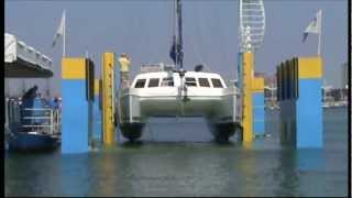 Tiger Toe Catamaran lift on Sealift2 floating dry dock [upl. by Ativoj738]