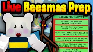 Prepping For Beesmas Quests LIVE PAIN  Bee Swarm Simulator [upl. by Enerol934]