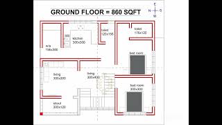 vasthu house plan west facing 860 sqft [upl. by Dunaville]