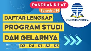 PROGRAM STUDI DAN GELAR DI UNIVERSITAS TERBUKA JURUSAN UT DIPLOMA SARJANA PASCA DOKTOR D3 S1 S2 23 [upl. by Hull]