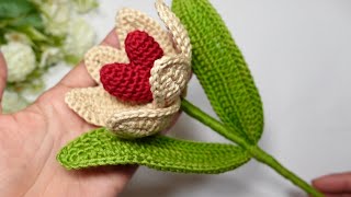 🌷TULIPAN MÁGICO🌷 Oculta un corazón❤️ Tendencia a Crochet  San Valentin PATRON 3D A CROCHETFÁCIL [upl. by Grubman]