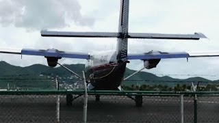 Winair  DHC6 quotTwin Otterquot Reversing really close to the fence at Maho Beach Full HD1080p [upl. by Templer412]