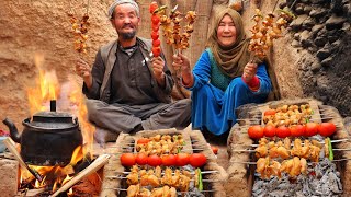 The lifestyle of an elderly couple in the cave Delicious kebab recipe Village Life Afghanistan [upl. by Rexferd137]