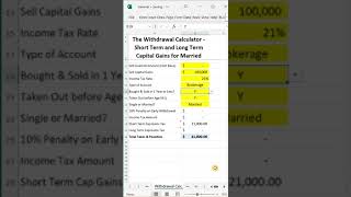 The Withdrawal Calculator Short Term and Long Term Capital Gains for Married 2024 investingshorts [upl. by Skinner]