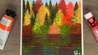 Easy Step Autumn Reflection Painting  Acrylic Painting for Beginners [upl. by Vary]