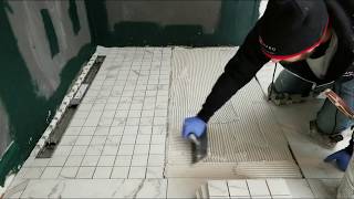 How to install shower floor tiles with linear drain [upl. by Ellinej356]