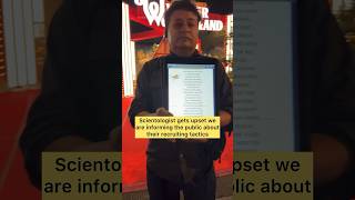 Scientologist gets upset we atr informing the public about their recruiting tactics scientology [upl. by Ahsemit]