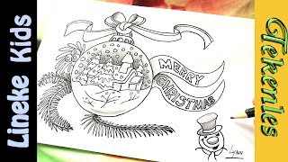 Kerst tekening maken in stappen Doodle art Kerstmis en kerstbal [upl. by Yaker]