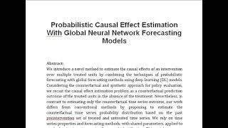 Probabilistic Causal Effect Estimation With Global Neural Network Forecasting Models [upl. by Kerrill]