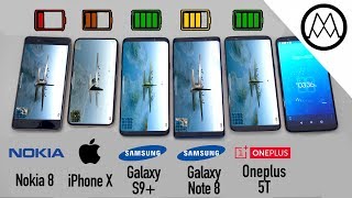 Samsung S9 S9 vs iPhone X vs Galaxy Note 8 Battery Life DRAIN TEST [upl. by Ecirtnom]