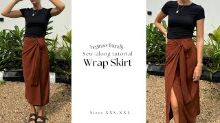 Wrap skirt sewing pattern  Beginner friendly sewalong tutorial  Asymmetric hem [upl. by Lyrpa]